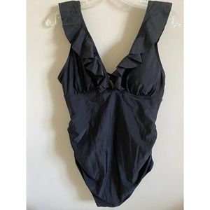 Ziola Womens Maternity Swimsuit Black 1 Piece Deep V-Neck Ruffles Crisscross XL